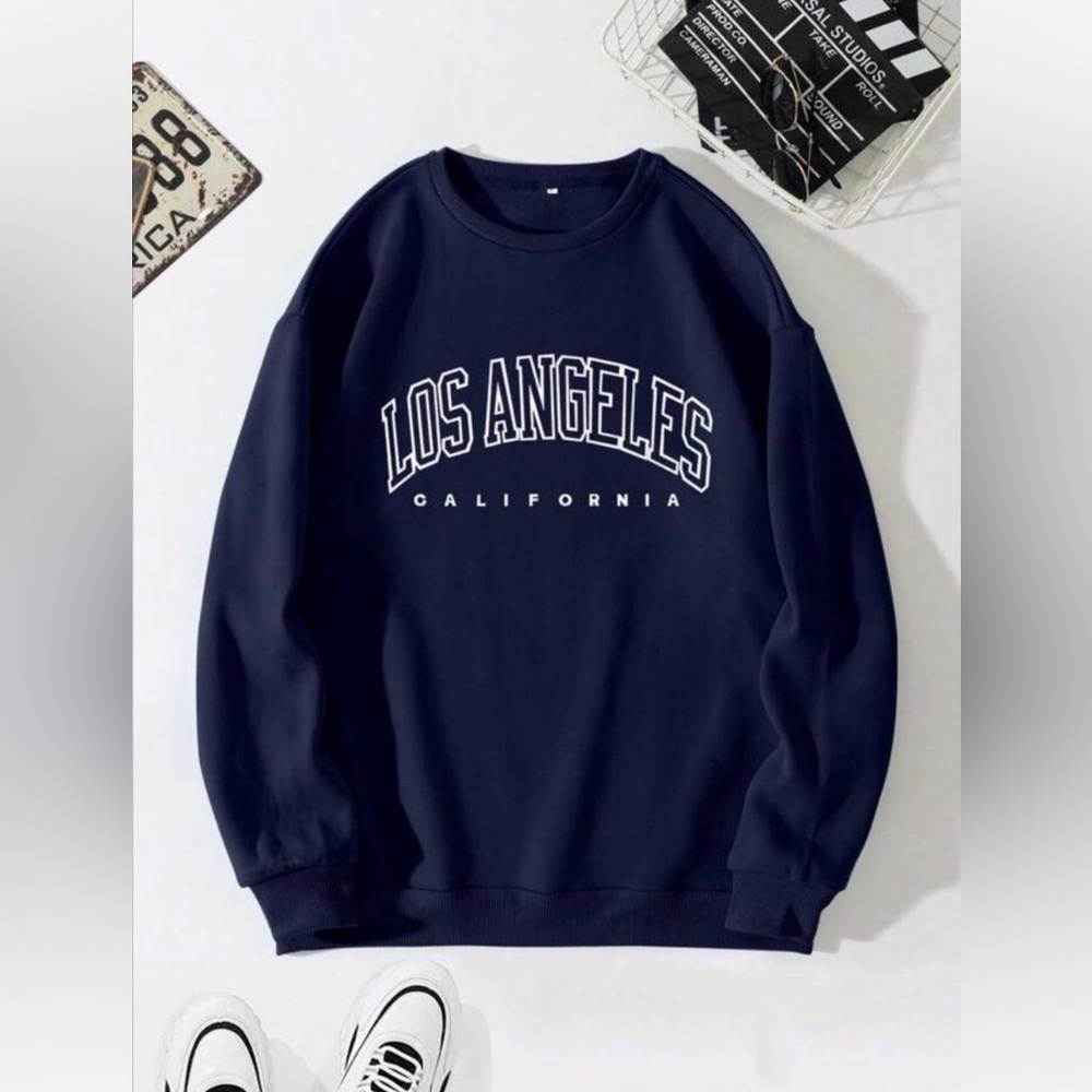 Navy Crewneck Sweater with Los Angeles Print